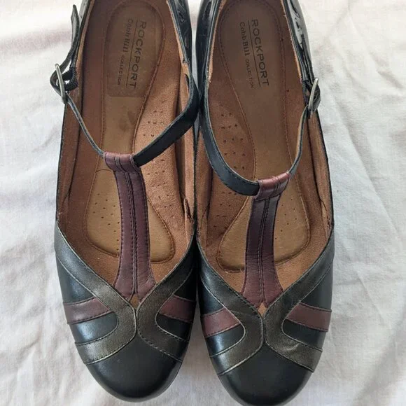 Rockport Cobb Hill "Angelina" retro T-strap black leather pumps | US 11 - Picture 3 of 6